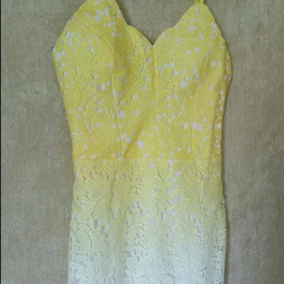 Yellow white ombre lace mini dress size S M L - Picture 5 of 8